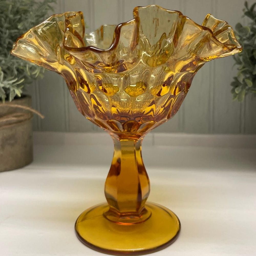 VINTAGE Fenton Amber Glass Pedestal Candy Dish